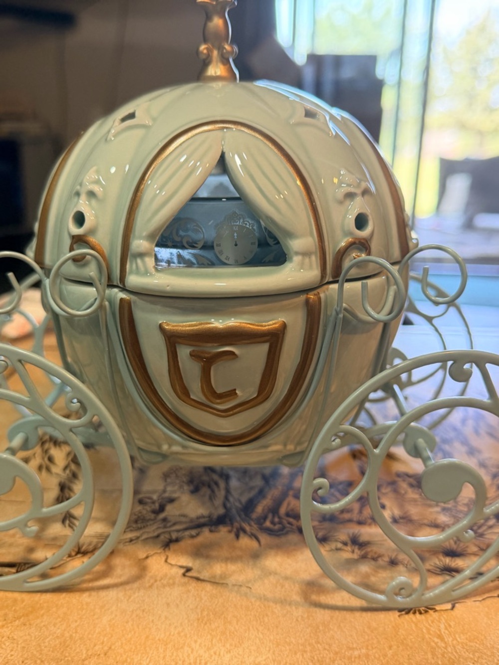 Scentsy Cinderella Carriage Warmer in Pale Blue and Gold Accents